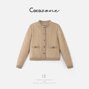 菱格纹针织驼色外套 刘一一绵羊毛混纺经典 CD2A2013 ZONE COCO