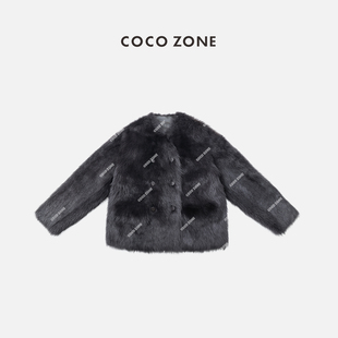COCO ZONE 刘一一 皮毛一体绒毛双排扣皮草外套CD2A3365