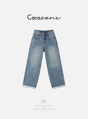 COCO ZONE 刘一一“蕾丝牛仔”2026做旧水洗猫须牛仔裤CD1A0486