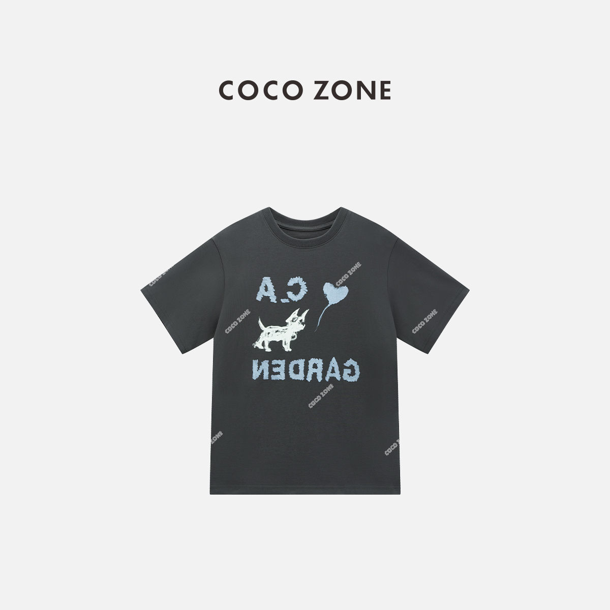 COCO ZONE 刘一一早春100棉圆领短袖T恤设计感印花上衣女CC2C1252