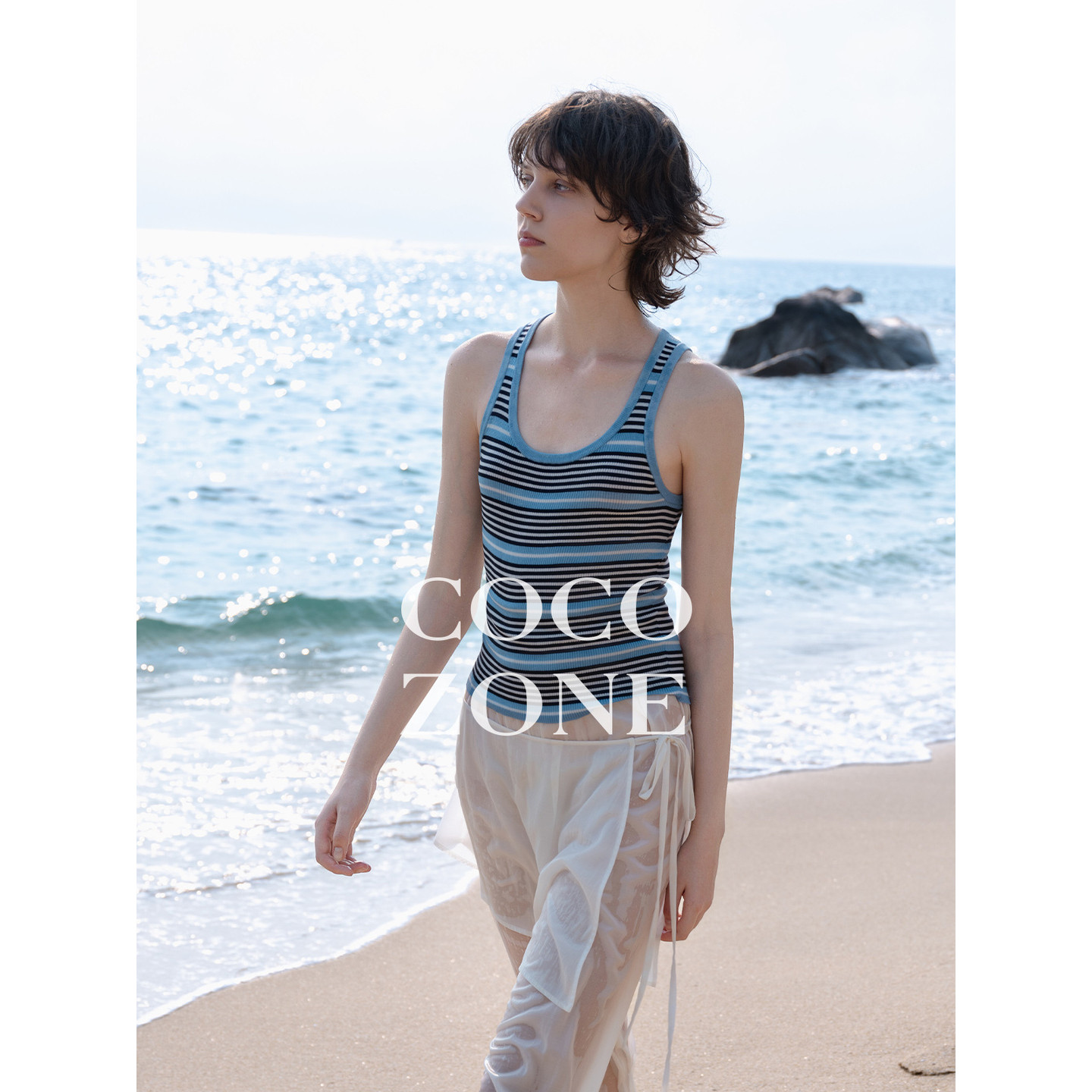 COCO ZONE刘一一海滨度假【莱赛尔混纺】26夏款毛织背心CF1B0763