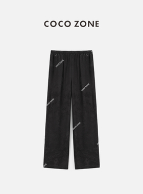 COCO ZONE&刘11 国潮新中式黑色提花阔腿裤直筒休闲裤24C10334