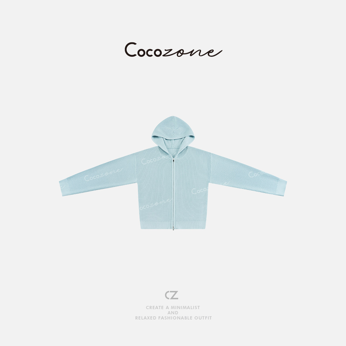 COCO ZONE 刘一一 "圣杯蓝"早春双头拉链连帽针织开衫 CD2A0039