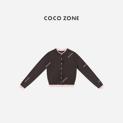 COCO ZONE 刘11 100绵羊毛假两件撞色圆领女士针织开衫CC1D2595