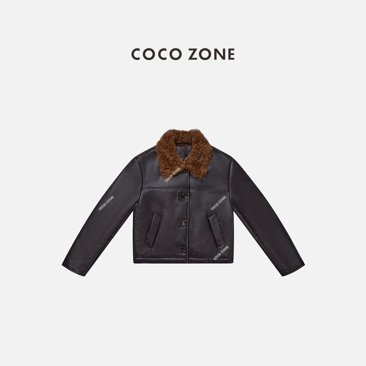 COCO ZONE 刘一一 秋冬复古拼接polo领皮毛一体皮草CC2D2942