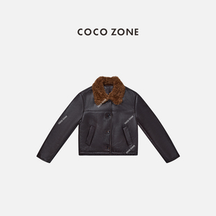 COCO ZONE 刘一一 秋冬复古拼接polo领皮毛一体皮草CC2D2942