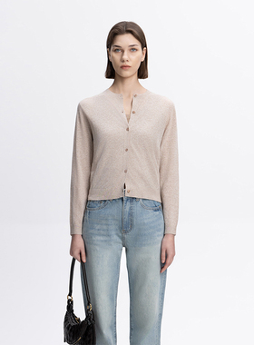 COCO ZONE&刘一一圆领针织单排扣薄款长袖开衫设计师上衣23C19068