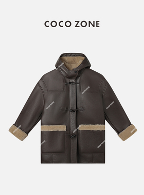 刘11&COCO ZONE法式加绒皮毛一体外套牛角扣连帽上衣23C30718