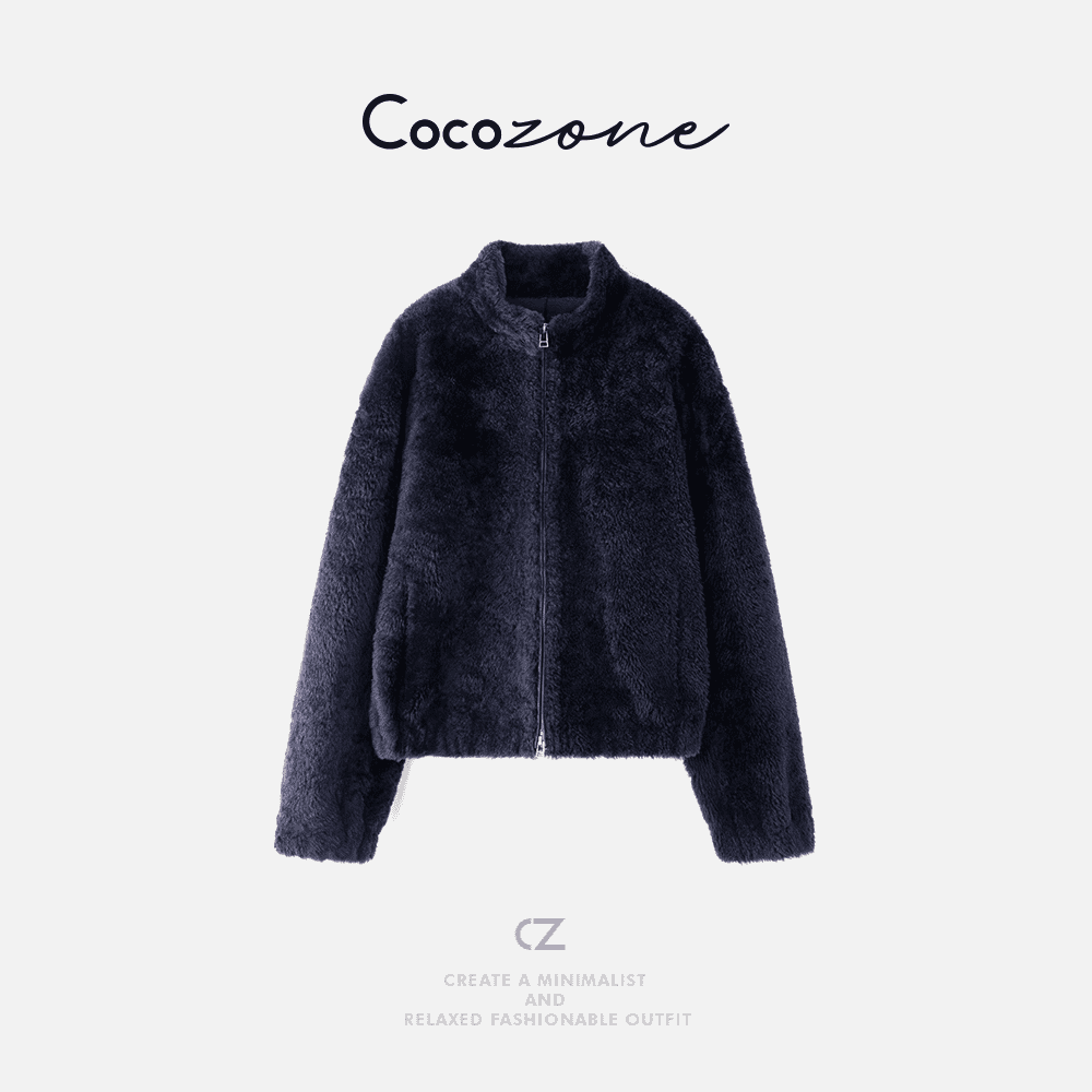 COCO ZONE 刘11雪见100羊毛革北欧立领拉链设计高级感纯色皮草