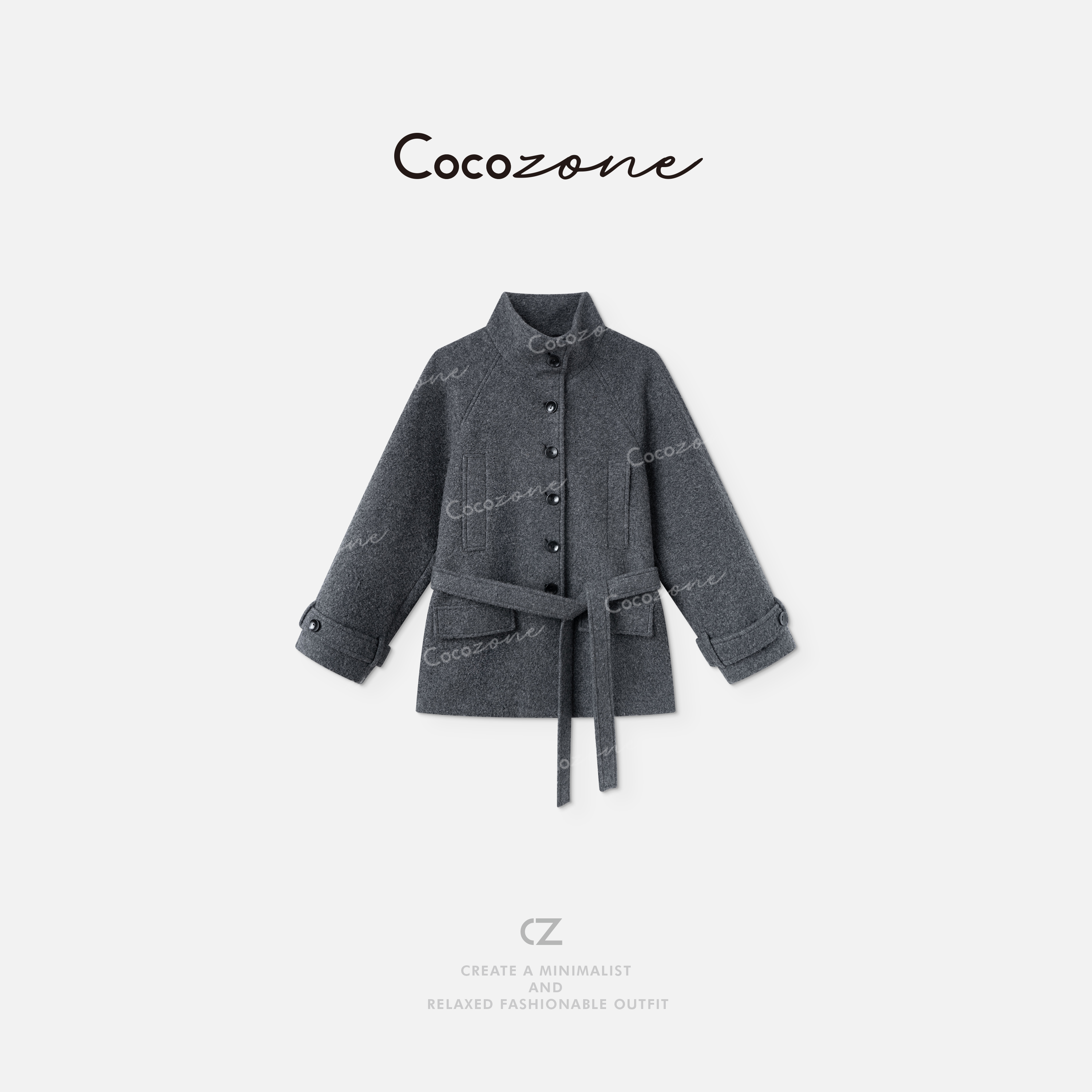 COCO ZONE 刘11 单排扣立领收腰创意口袋百搭外套 CD2A1691