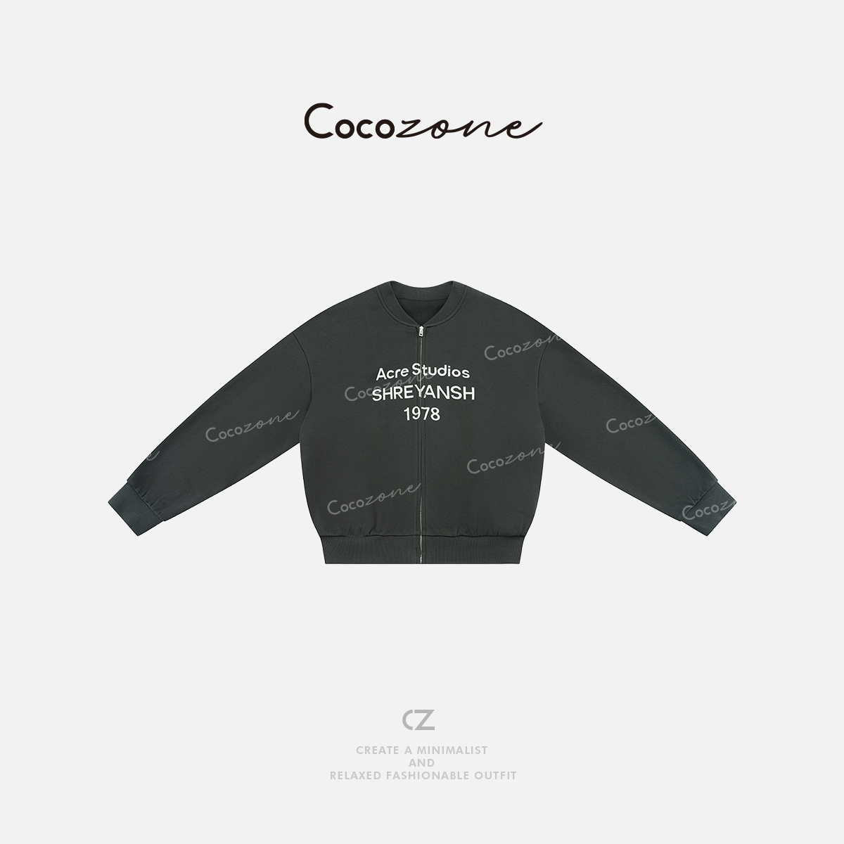 COCO ZONE 刘一一 1978100棉美式复古字母立领休闲外套女CD2A0059