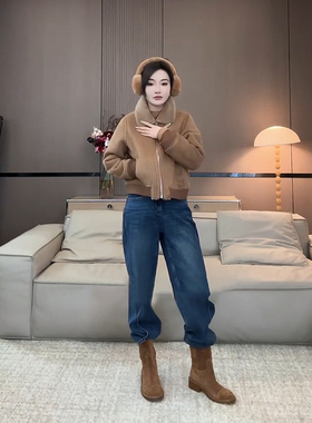 COCO ZONE 刘11 冬季复古美式拼接翻领加厚保暖外套女CC2D3074