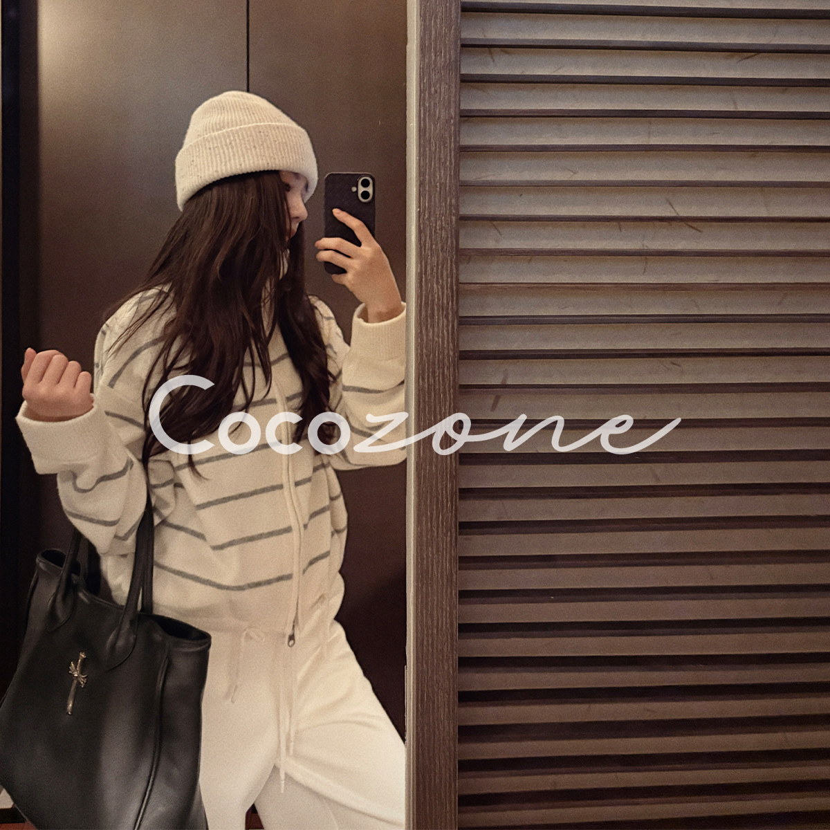 COCO ZONE 刘 一一 【100绵羊毛】翻领横条纹羊毛衫 CD2A2928