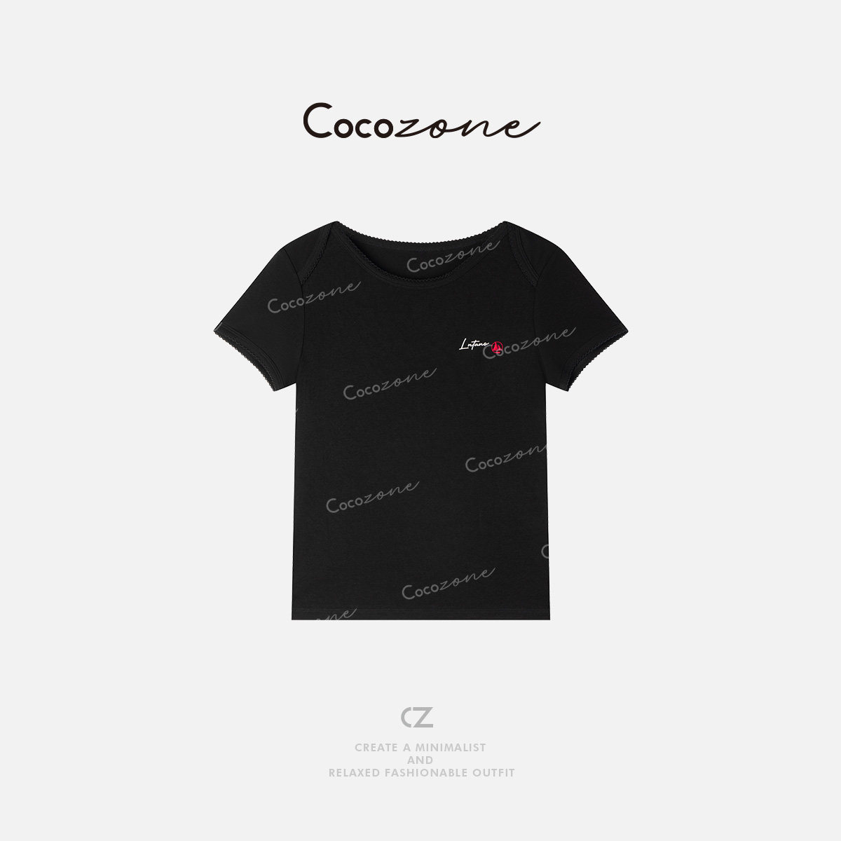 COCO ZONE 刘一一 春季字母刺绣圆领短袖T恤CD1A0040