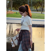 T恤上衣女夏季 COCO 黑凤梨棉麻混纺新款 印花圆领短袖 ZONE 刘11