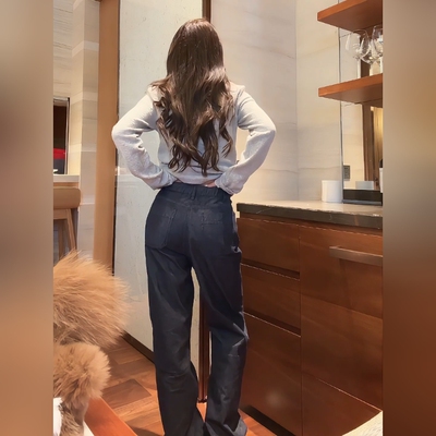 COCO ZONE 刘一一 100棉时尚垂感水洗休闲直筒牛仔裤ACD1A0306