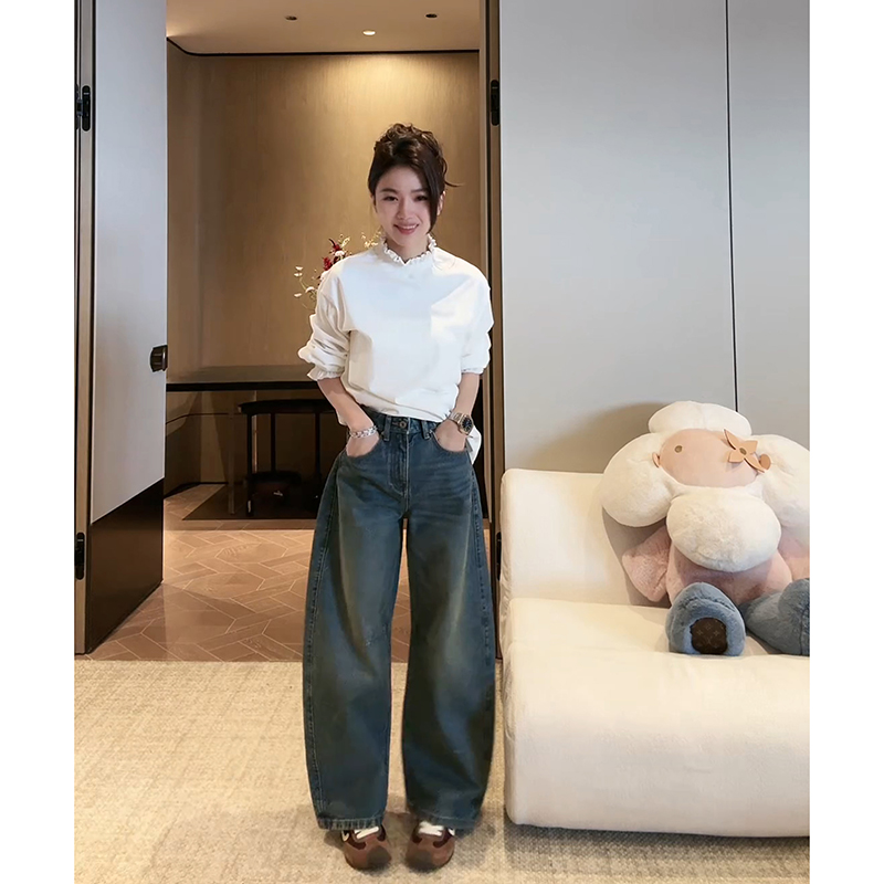 COCO ZONE 刘11柏林旧约100棉复古显瘦水洗牛仔裤长裤ACD1A0102