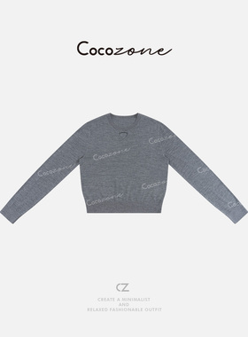 COCO ZONE 刘一一 26早春镂空领口小众圆领长袖针织衫 CD2A0012