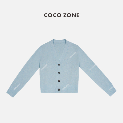 COCO ZONE&刘11春季时尚V领羊毛织V领单排扣针织衫24C10274