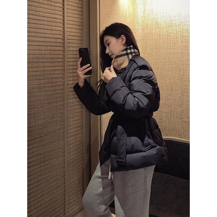 COCO ZONE 刘11 “柏利鹅绒”90鹅绒翻领系带收腰保暖羽绒服女