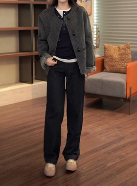 COCOZONE 刘11 2025新款全棉后松紧腰牛仔裤百搭直筒裤CC1C1571