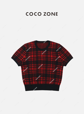 COCO ZONE 秋冬格子针织衫百搭圆领套头气质毛衫 23C19726