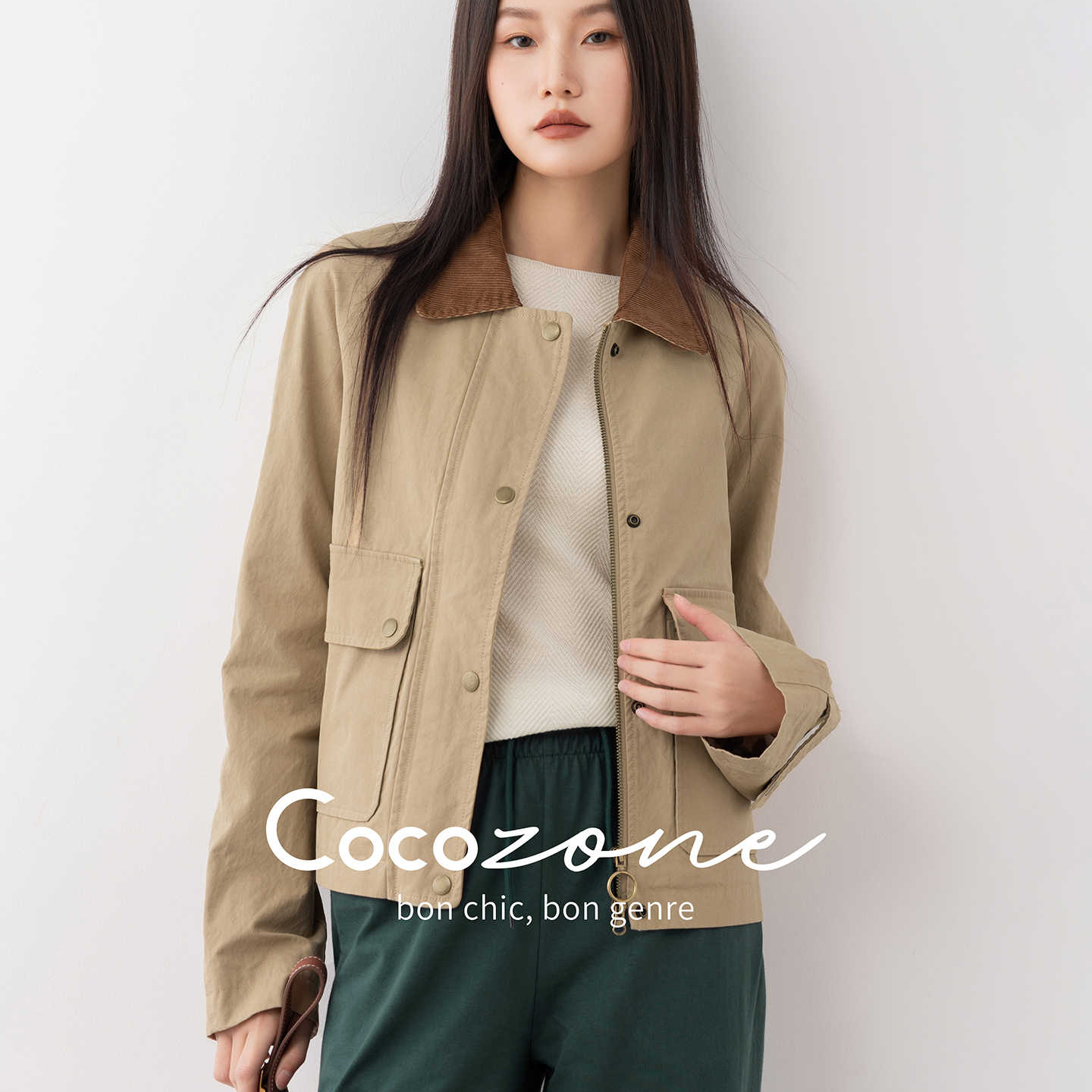 COCO ZONE 刘一一  ”巴恩外套“100棉拉链单排扣外套CD2A1359