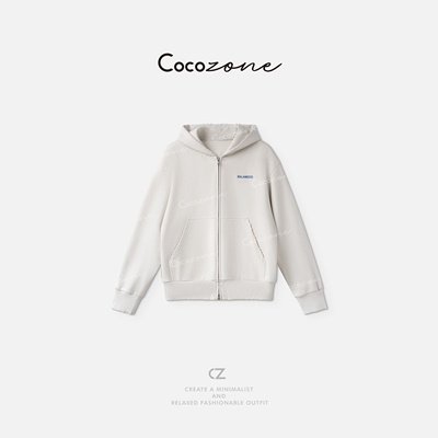 COCO ZONE 刘一一【100棉】连帽开衫层次感洗水磨破外套CD2A1599