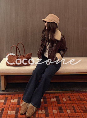 COCO ZONE 刘 一一“流光皮衣”90白鹅绒绵羊皮翻领皮衣CD2A2938