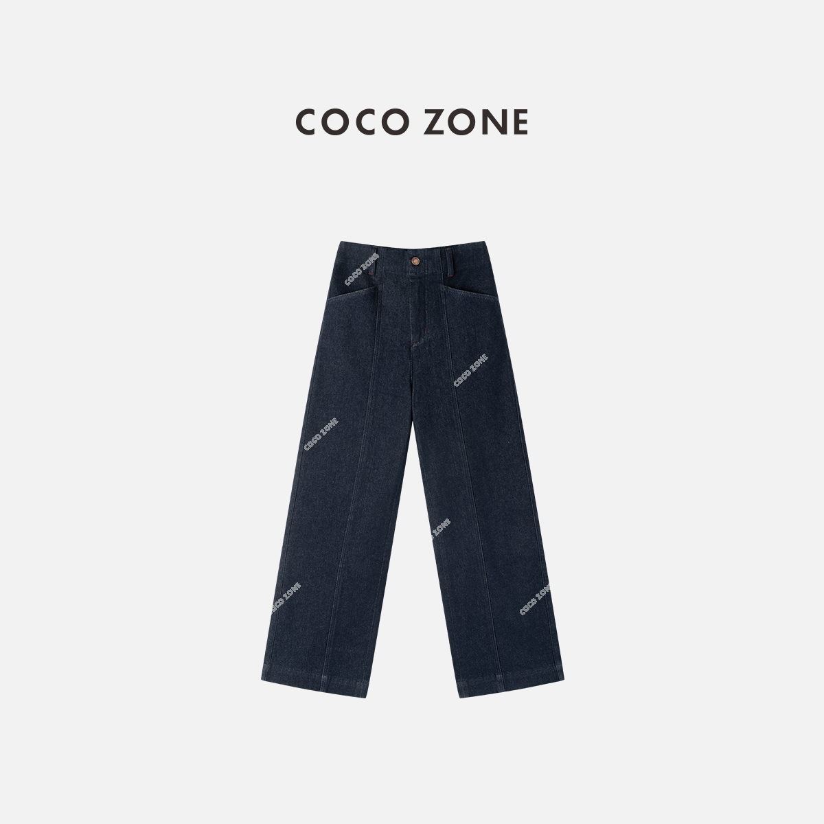COCO ZONE 刘一一 简约水洗百搭牛仔裤别致通勤风直筒裤CC2C2234
