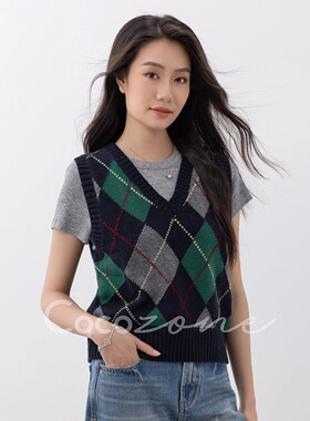 COCO ZONE 刘11【羊毛混纺】学院风菱形格纹毛织背心 CD2A1640
