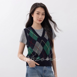 学院风菱形格纹毛织背心 COCO 羊毛混纺 刘11 CD2A1640 ZONE