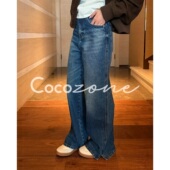 ZONE 刘一一 重磅水洗 COCO 100棉复古水洗直筒牛仔裤 ACD1A0001