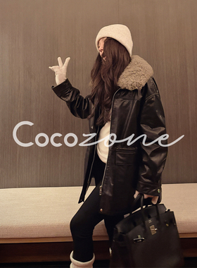 COCO ZONE 刘 一一 “年度战袍”头层小牛皮毛领拉链皮衣CD2A2940