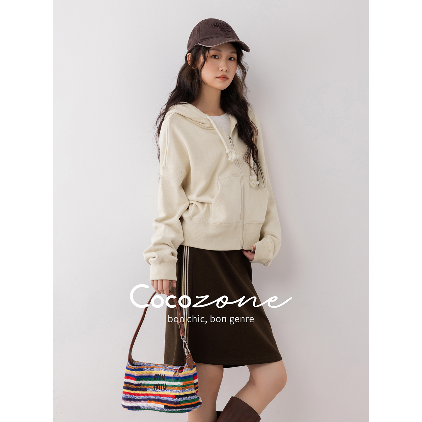 COCO ZONE 刘一一 100棉简约连帽抽绳长袖外套开衫CC2C1644