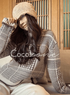 COCO ZONE 刘一一  老钱风圆领拼色简约毛织上衣 CD2A1735