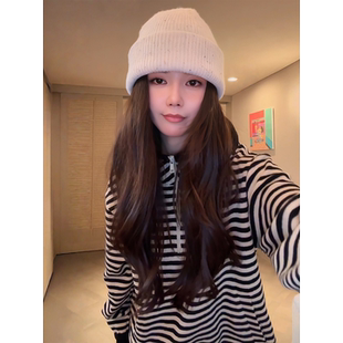 条纹连帽套头半拉链卫衣 COCO 一一 刘 CD1A1687 ZONE