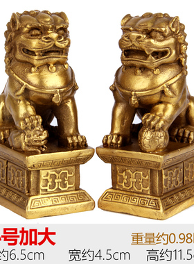 铜狮子摆件黄铜狮子一对家居摆设铜宫门狮一对