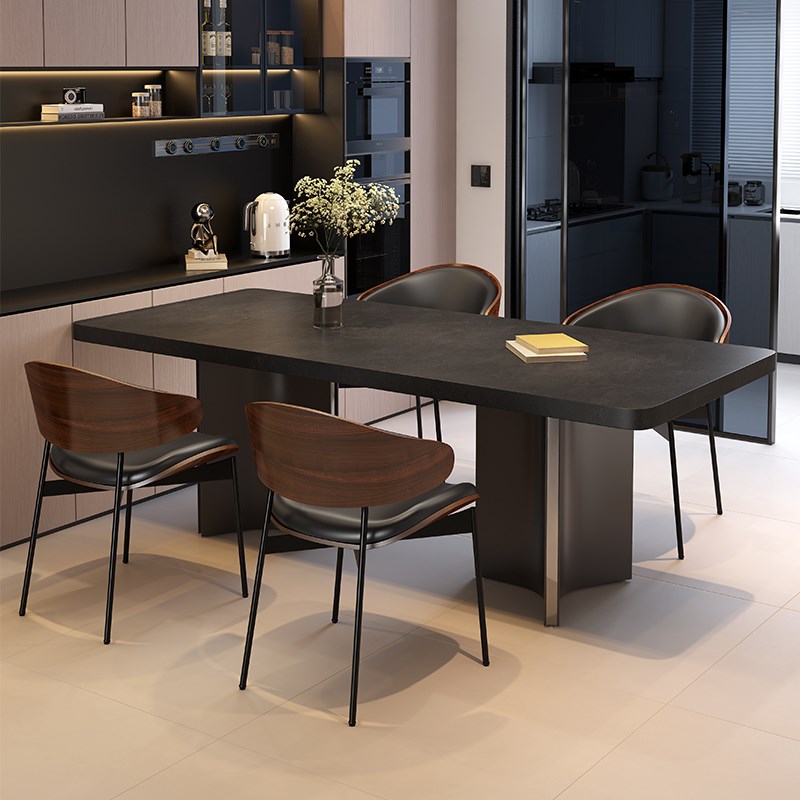 意式极简小户型长方形家用客厅现代简约下挂岩板餐桌轻奢餐椅组合
