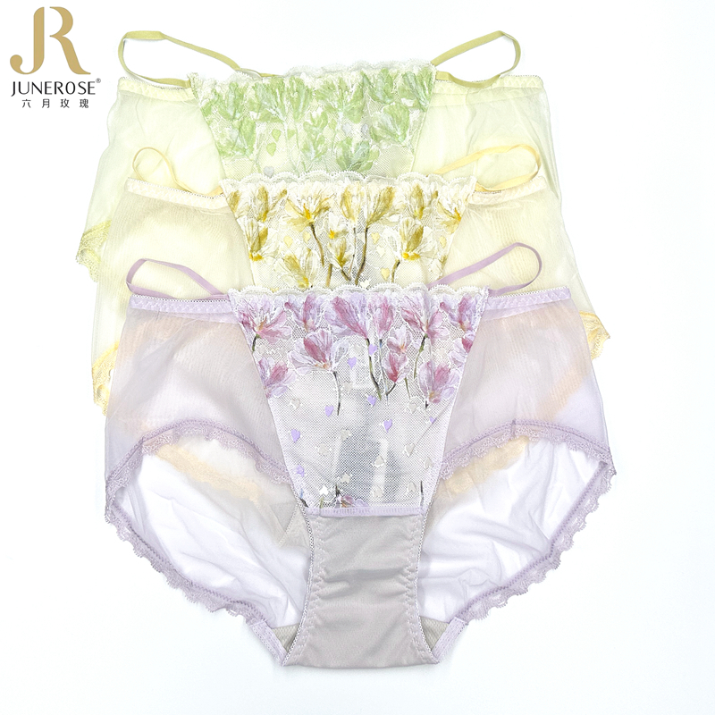 六月玫瑰内裤6309K女士超薄网纱中腰平角裤 配6309 6310 6311文胸