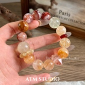 锦鲤胶花 新中式 红玛瑙手串招财黄水晶天然水晶多宝手链女本命年