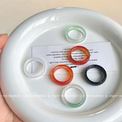 白茶清欢ins极简玛瑙玉髓戒指