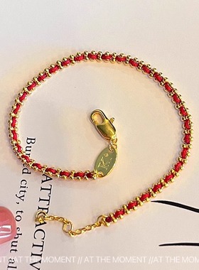 厚镀24k金不掉色小红绳手链王昶明星同款男女情侣招财转运