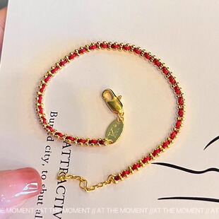 厚镀24k金不掉色小红绳手链王昶明星同款男女情侣招财转运