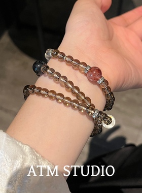 「老钱风」天然石茶晶黄塔晶手串