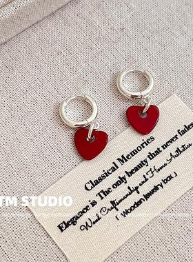 ins安可拉红色圣诞滴油爱心耳环小众设计耳圈精致复古高级感耳扣