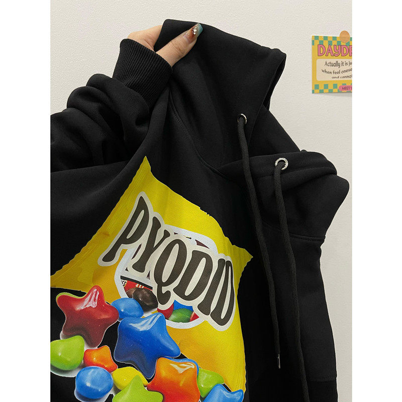 重磅加绒加厚连帽卫衣女秋冬2024美式潮牌宽松银狐绒上衣情侣帽衫