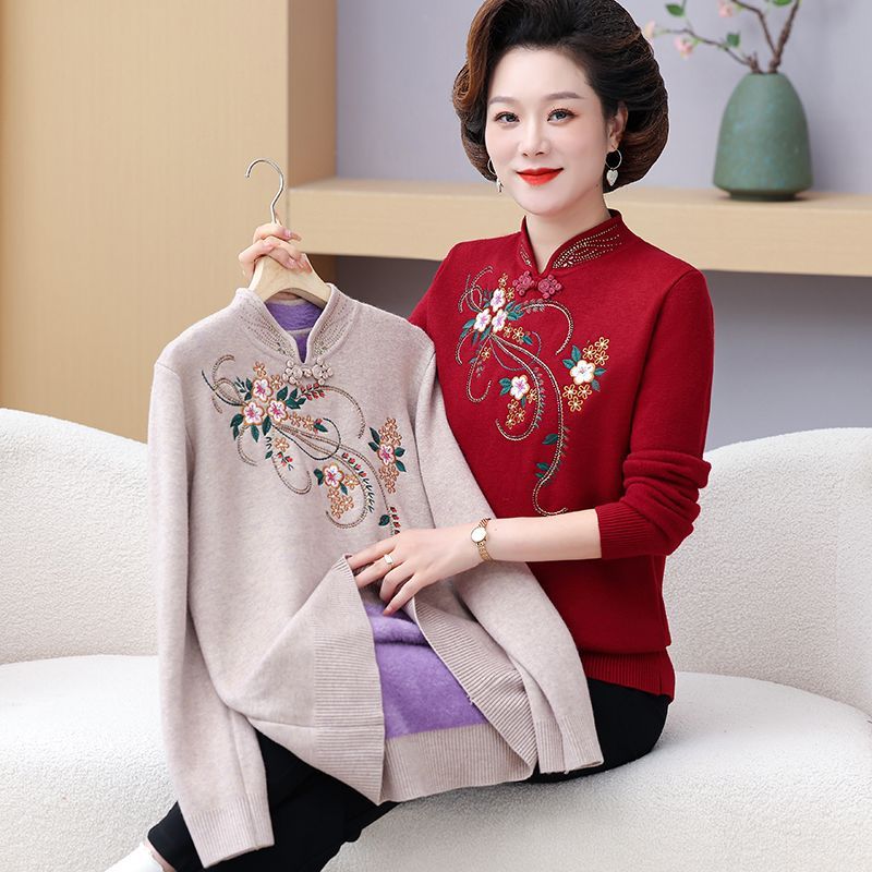 妈妈秋冬洋气旗袍领打底