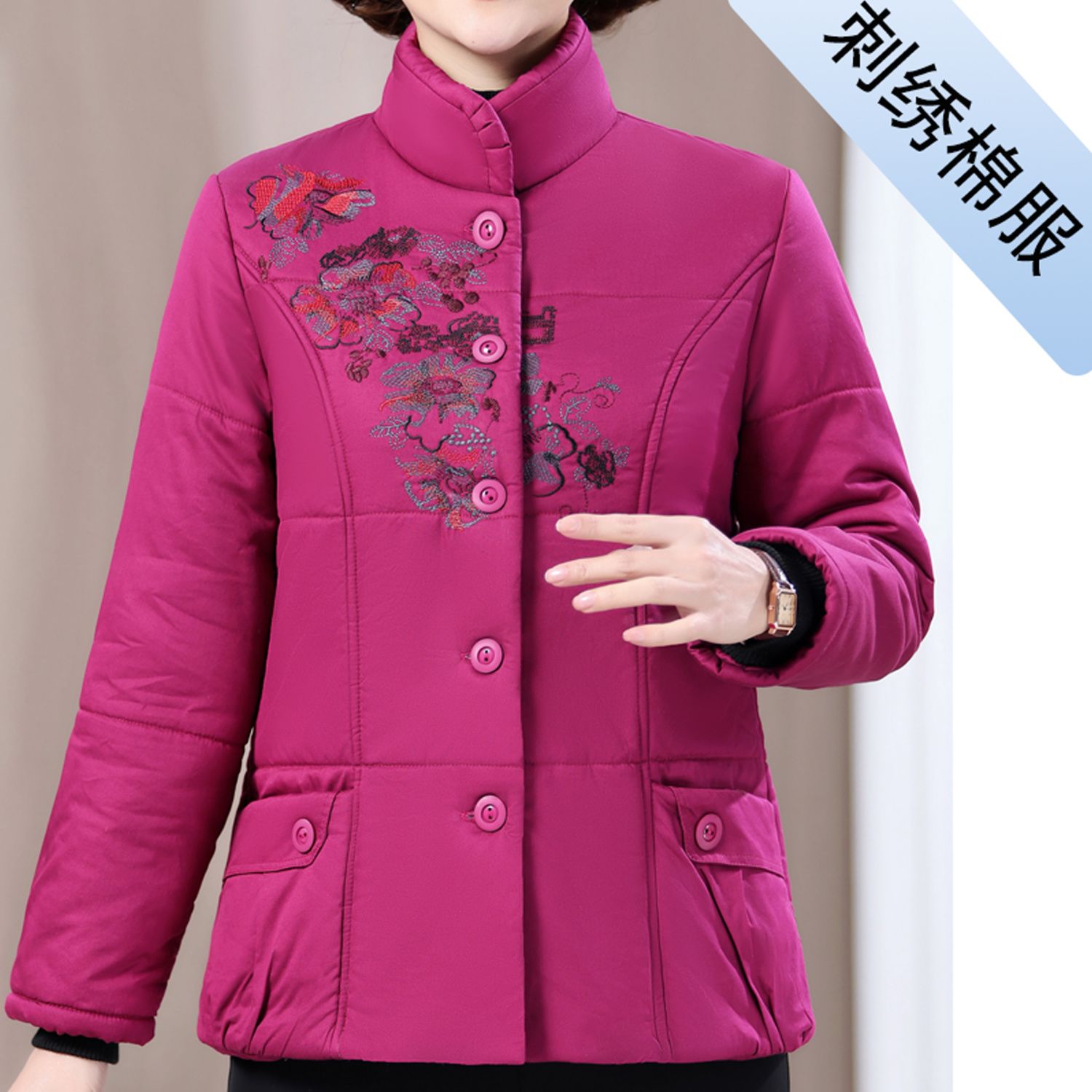 2023冬季新款棉衣女短款小棉袄婆婆棉衣妈妈款50到60岁棉服女薄款