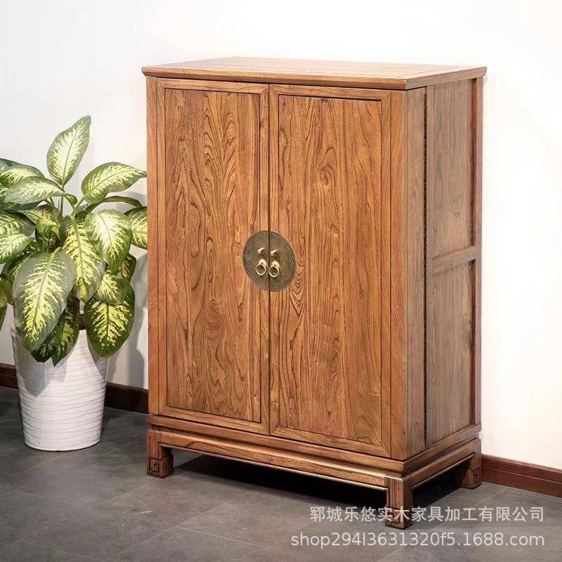 新中式老榆木柜子家居客厅高脚杯红酒收纳柜实木餐边柜玄关茶水柜
